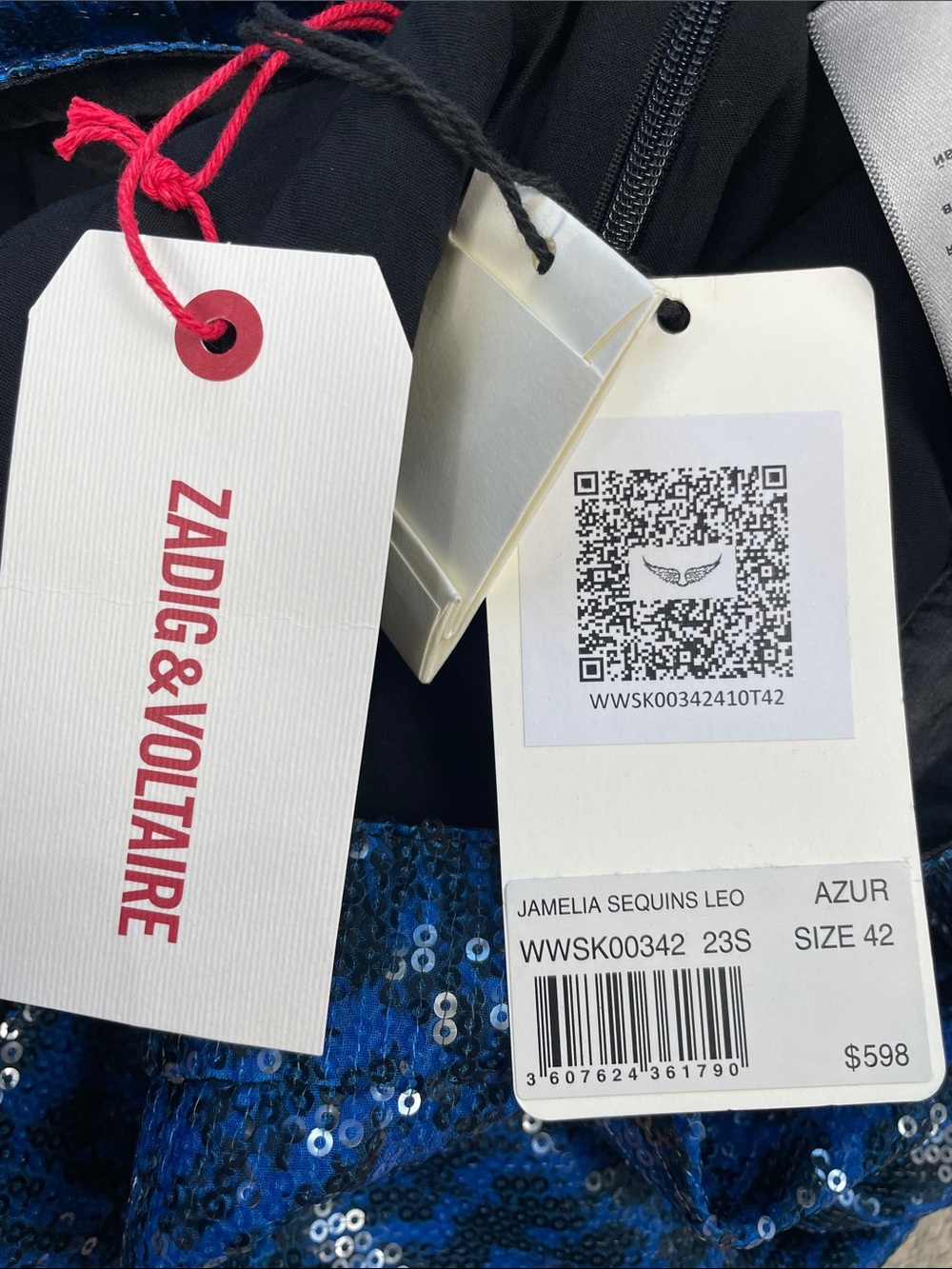 NWT Zadig & Voltaire Jamelia Sequins Leopard Azul Blue Midi Skirt Sz 42 - Picture 11 of 11